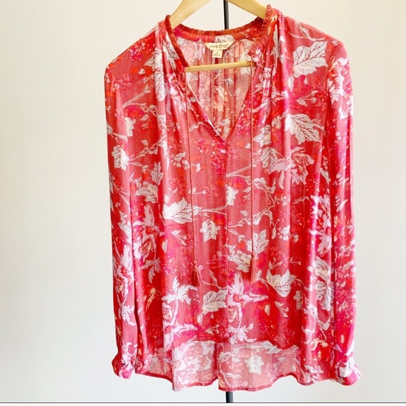 Lucky Brand Boho Red Floral Peasant Top - Picture 3 of 8